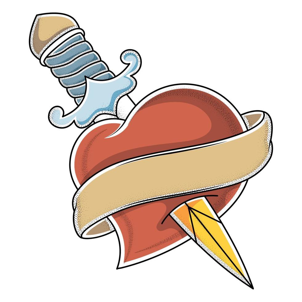 heart with dagger old school tattoo vector