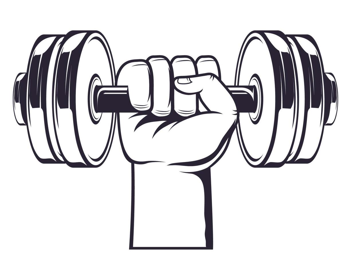 hand lifting dumbbell gym vector