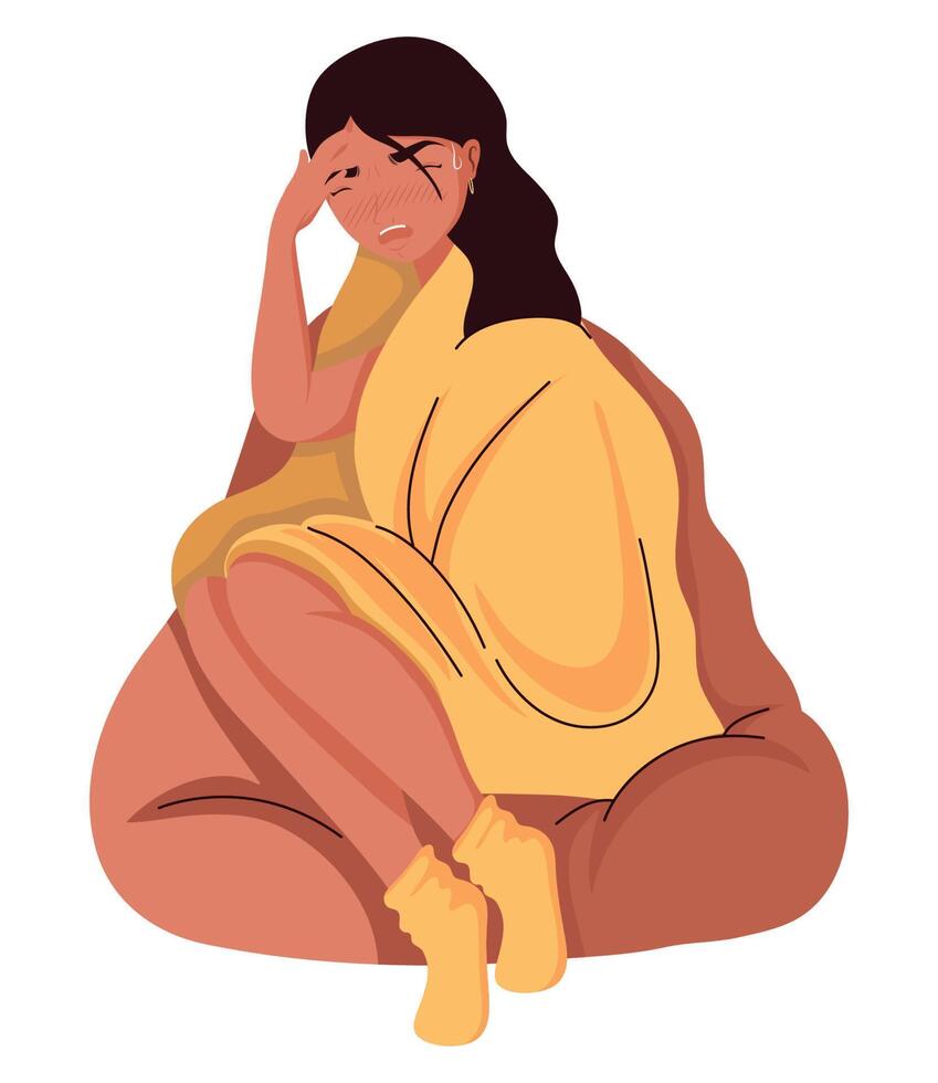 woman sick with blanket vector