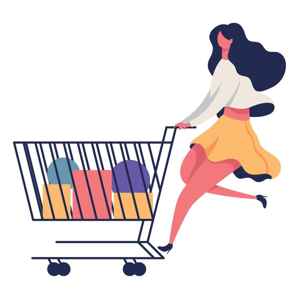 sexy woman with shopping cart vector