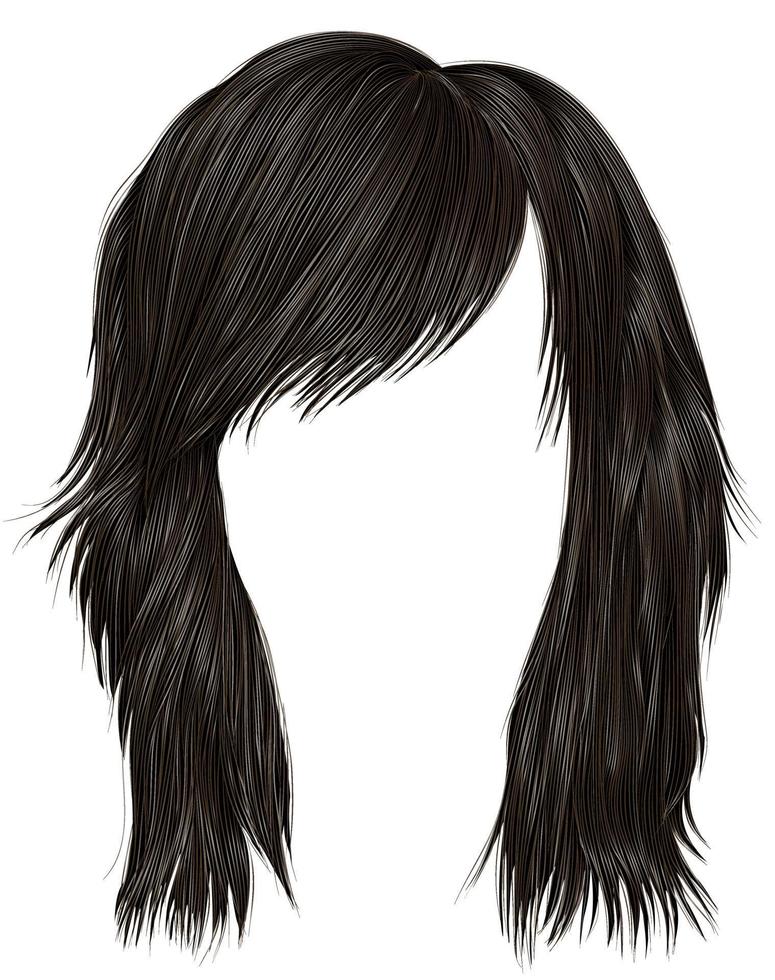 trendy  woman  hairs  dark  brown   color . medium length . beauty style . realistic  3d . vector