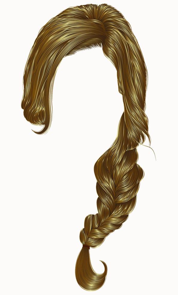 trendy women hairs  pigtail . braid plait .  fashion beauty style . realistic  3d . blond color . vector