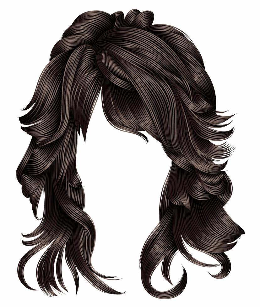 trendy woman long hairs brunette dark brown  colors .  beauty fashion .  realistic 3d vector