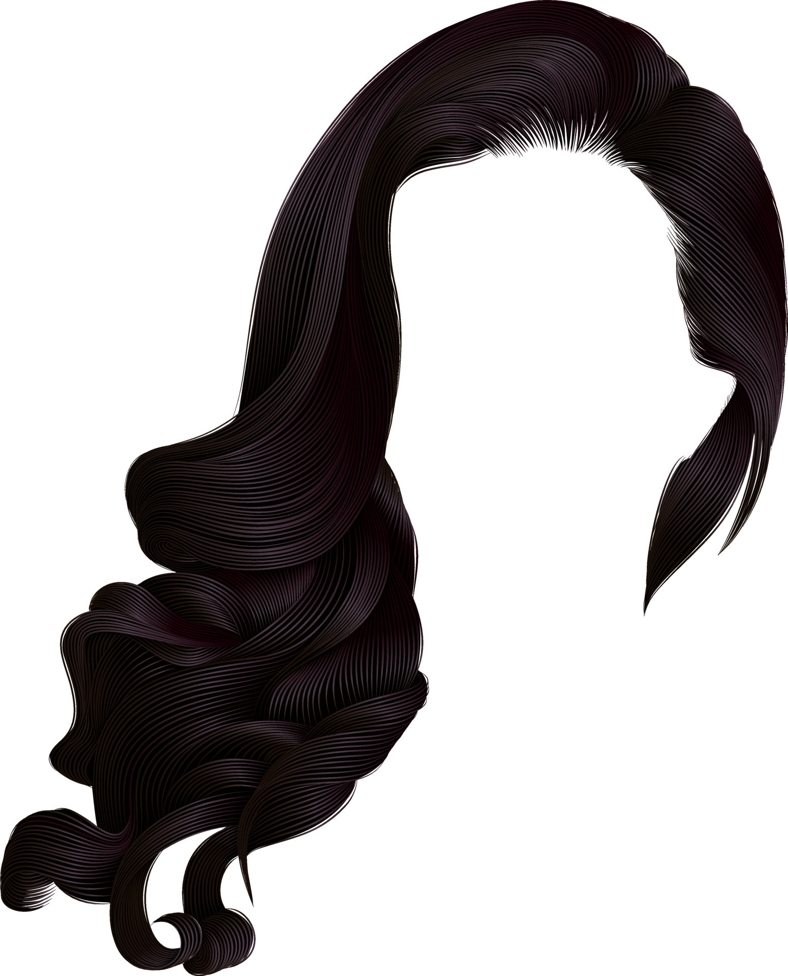 woman trendy long curly brunette hairs wig brown . retro style . woman