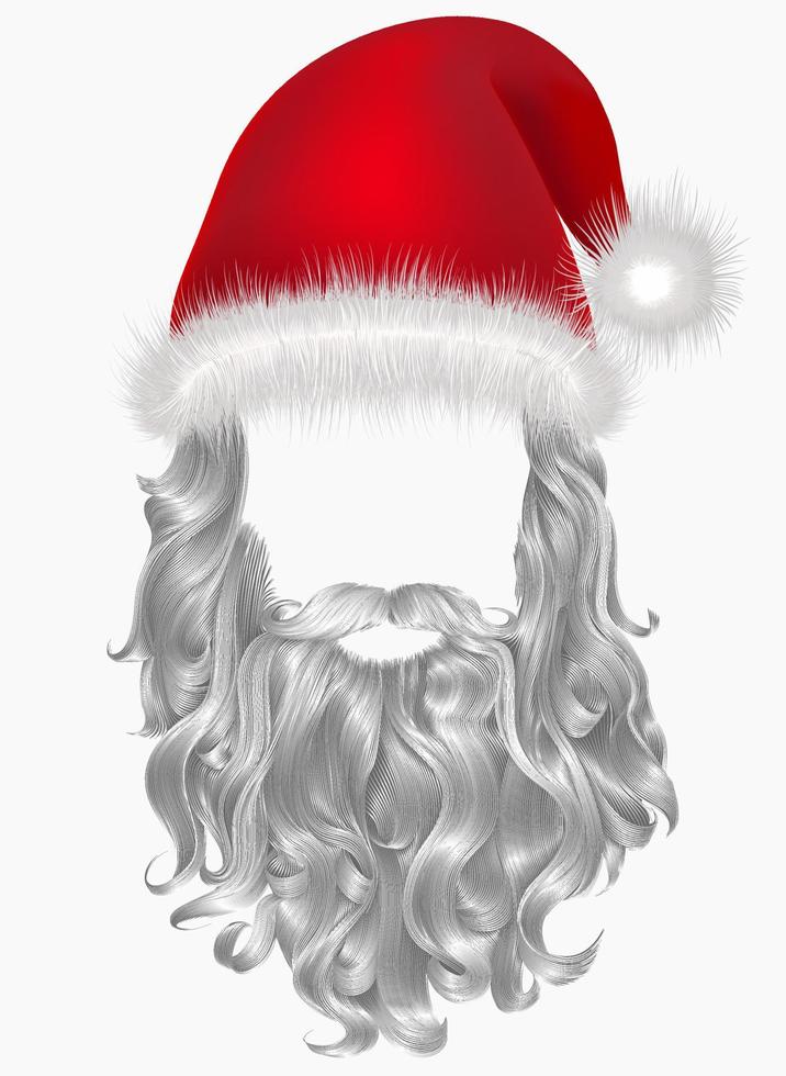 sombrero rojo santa claus con barba. traje de máscara navideña. vector