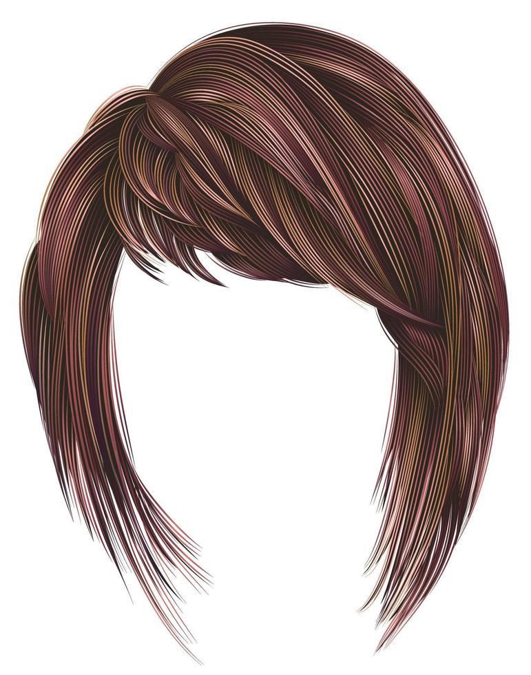 trendy  woman koloring highlignting hairs kare with fringe  .     beauty style . vector