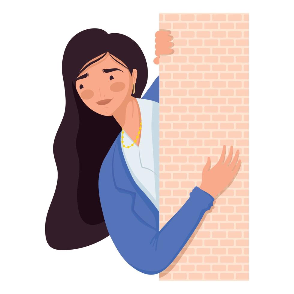 woman spying in wall vector