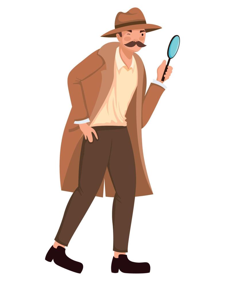 detective spying with magnifying vector