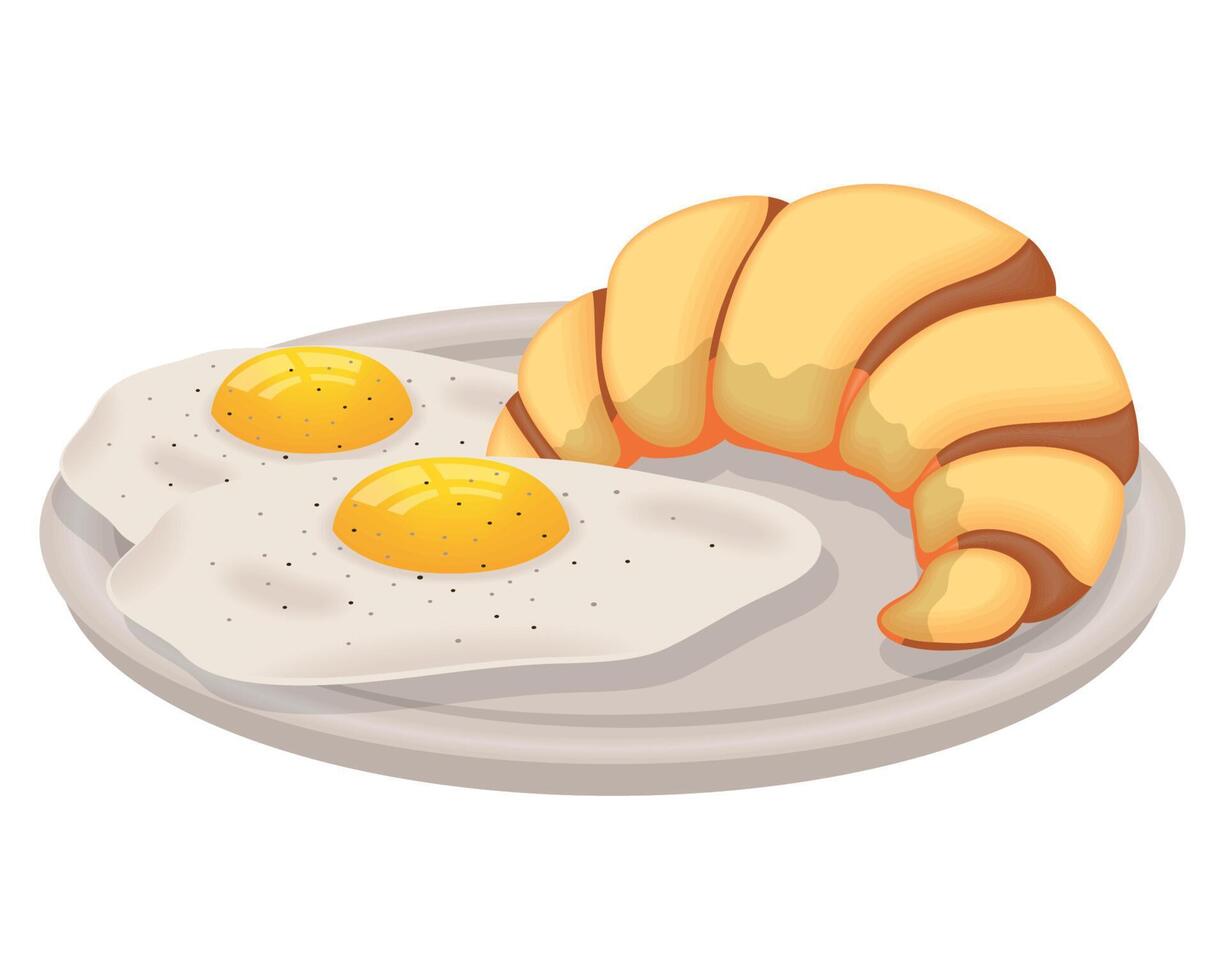 eggs fried and croissant vector