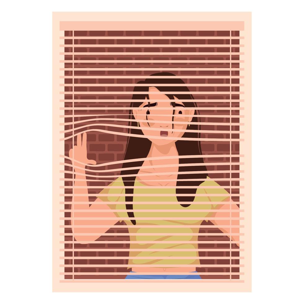 mujer espiando en ventana vector