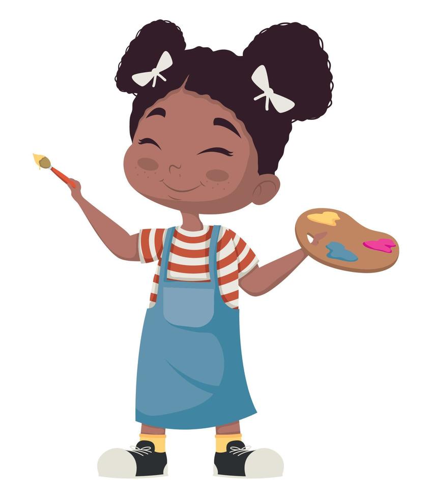 little schoolgirl with paint pallette vector