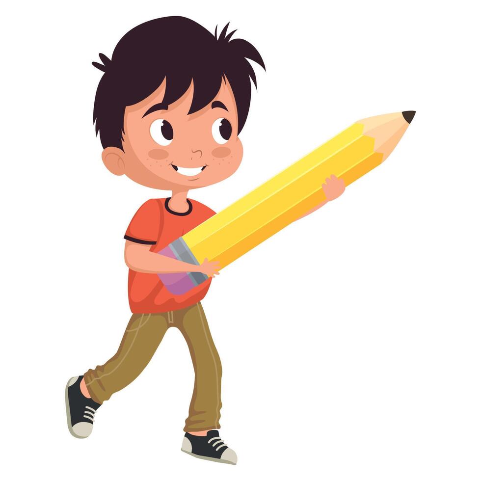 little schoolboy with pencil vector