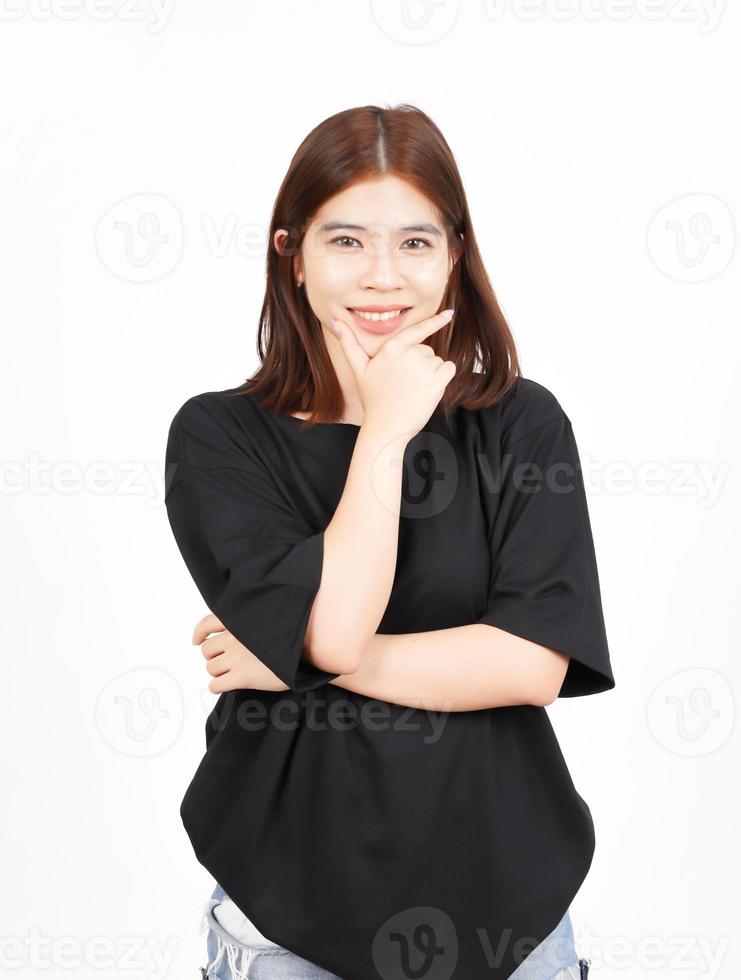 Looking at camera and smiling Of Beautiful Asian Woman Isolated On White Background photo
