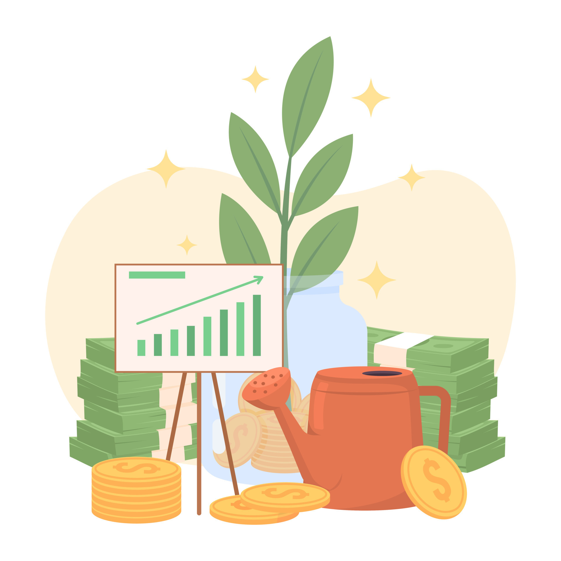 Successful business investment flat concept vector illustration. Long