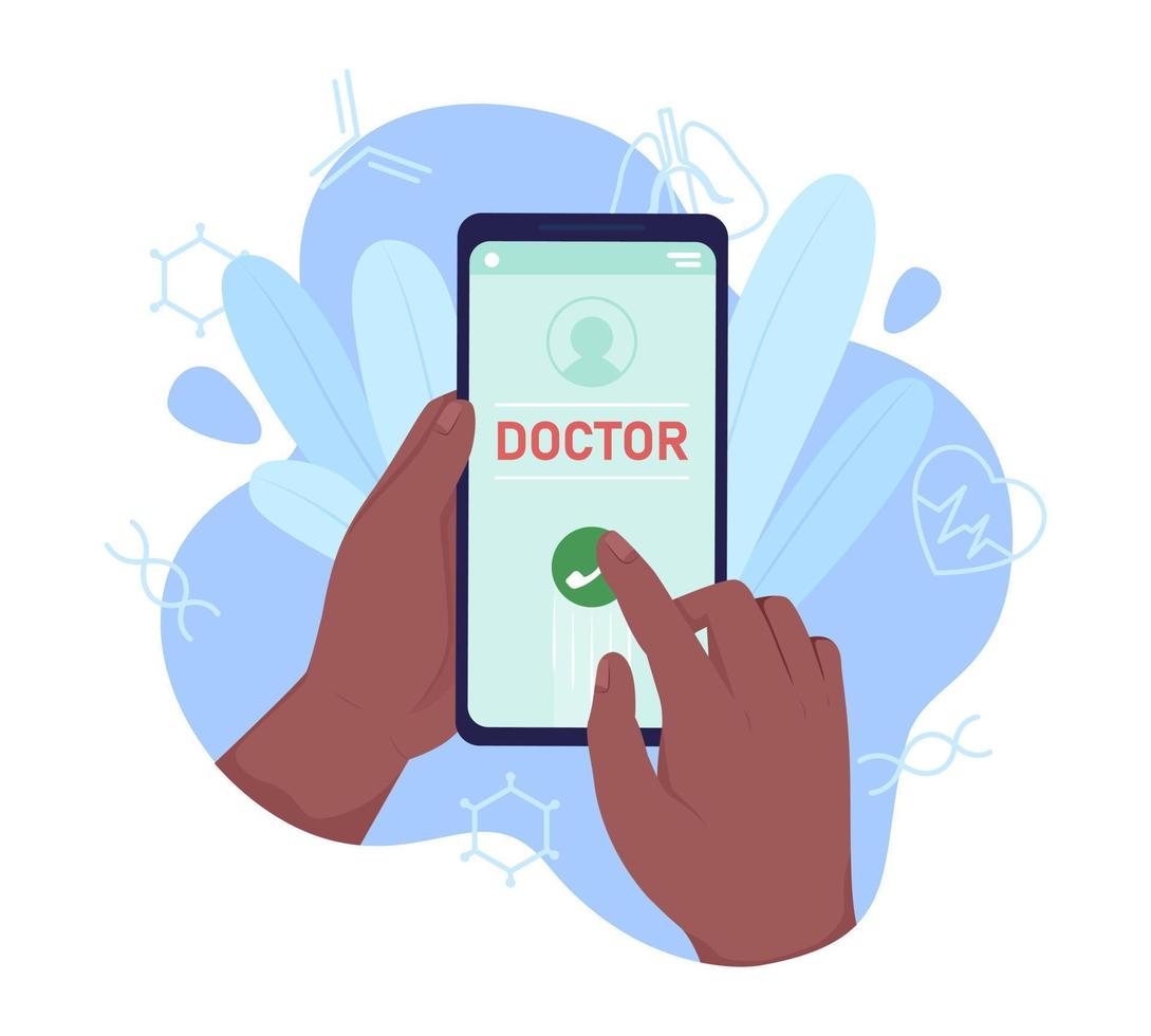 Calling doctor flat concept vector illustration. Editable 2D cartoon objects on white for web design. Therapist help creative idea for website, mobile, presentation