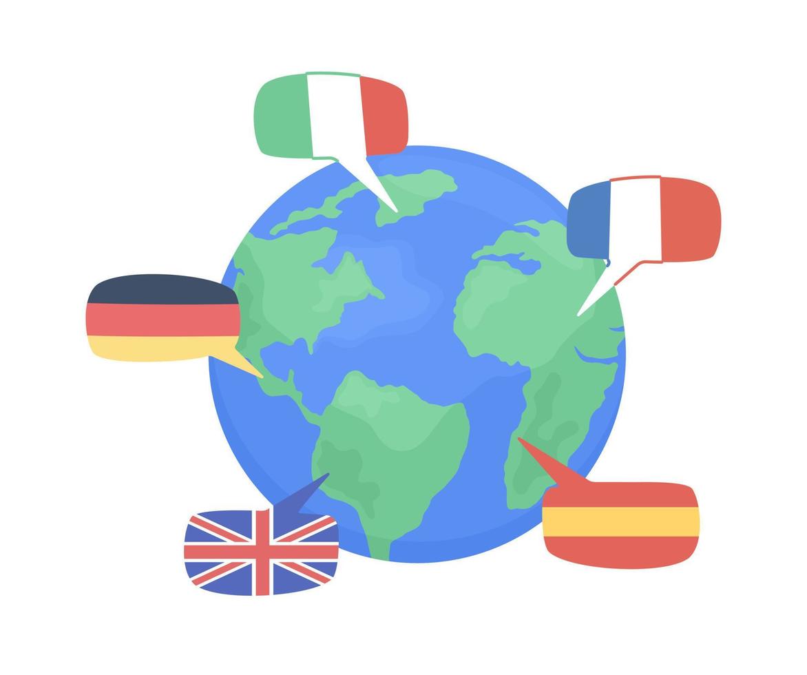Foreign languages semi flat color vector concept. Editable elements. Items on white. International community. Multilingual simple cartoon style illustration for web graphic design and animation
