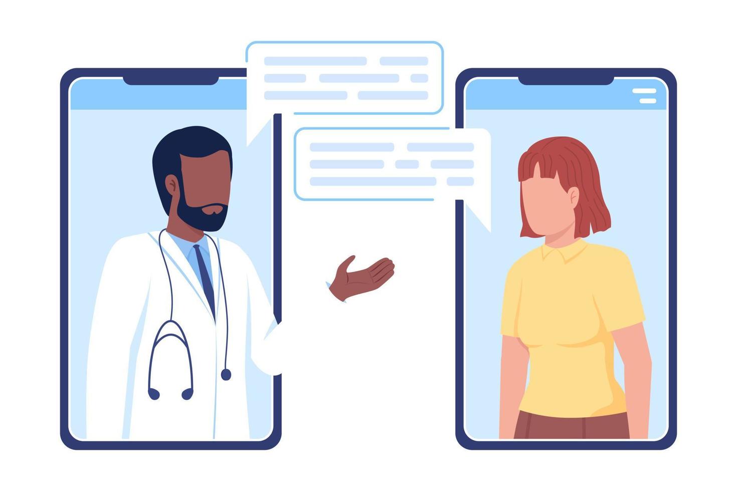 Telecommunication with therapist flat concept vector illustration. Online meeting with doctor. Editable 2D cartoon characters on white for web design. Creative idea for website, mobile, presentation
