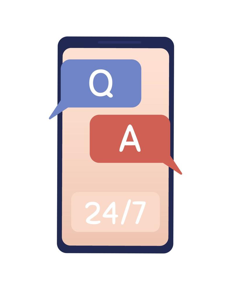 Customer support through smartphone semi flat color vector object. Editable full sized item on white. Simple cartoon style illustration for web graphic design and animation