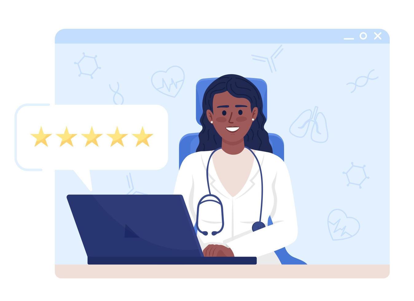 Online doctor reviews flat concept vector illustration. Star rating. Editable 2D cartoon characters on white for web design. Internet appointment creative idea for website, mobile, presentation