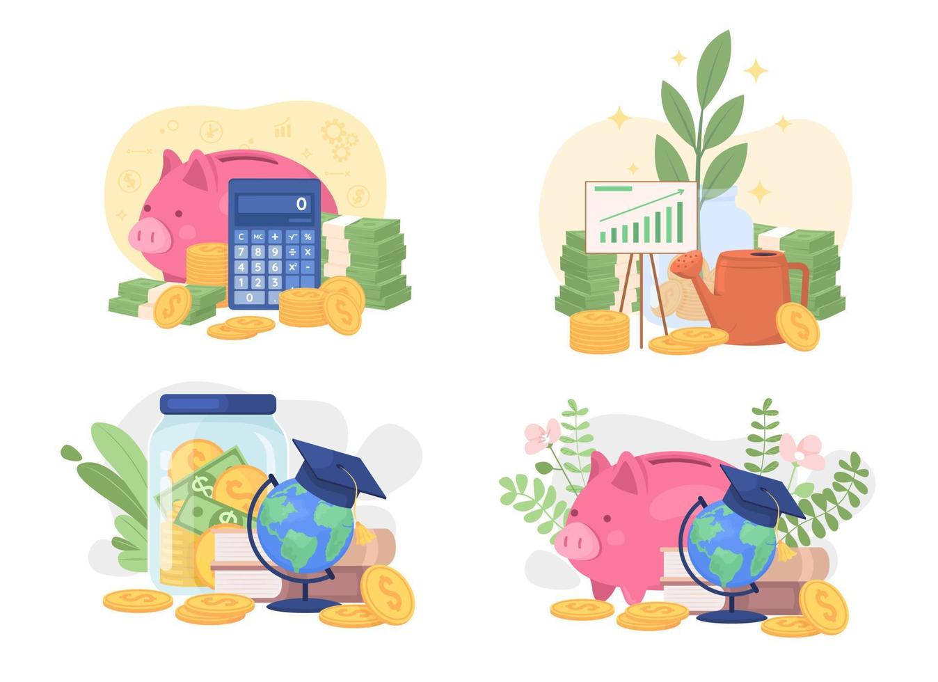 Personal savings flat concept vector illustration set. Family budget. Editable 2D cartoon elements on white for web design. Financial goal creative idea pack for website, mobile, presentation