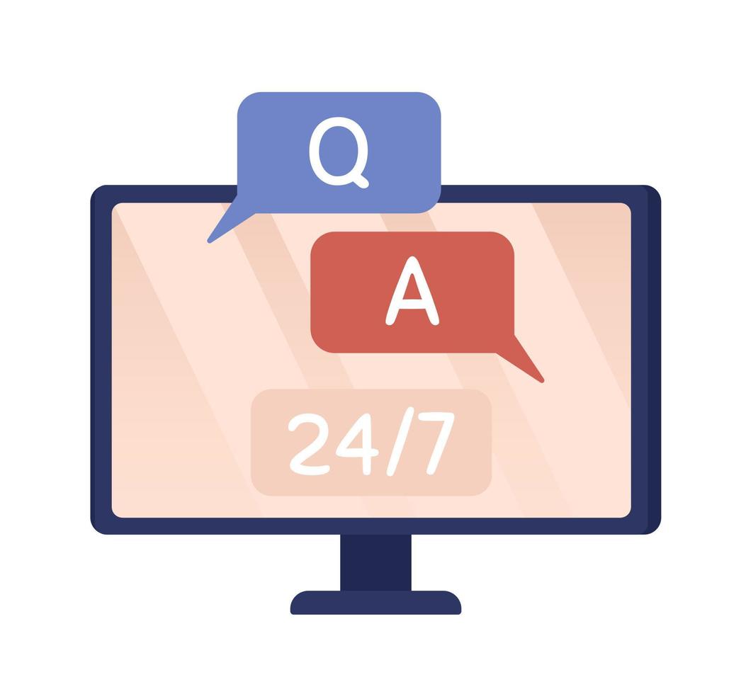 Customer service through computer semi flat color vector object. Editable full sized item on white. Simple cartoon style illustration for web graphic design and animation