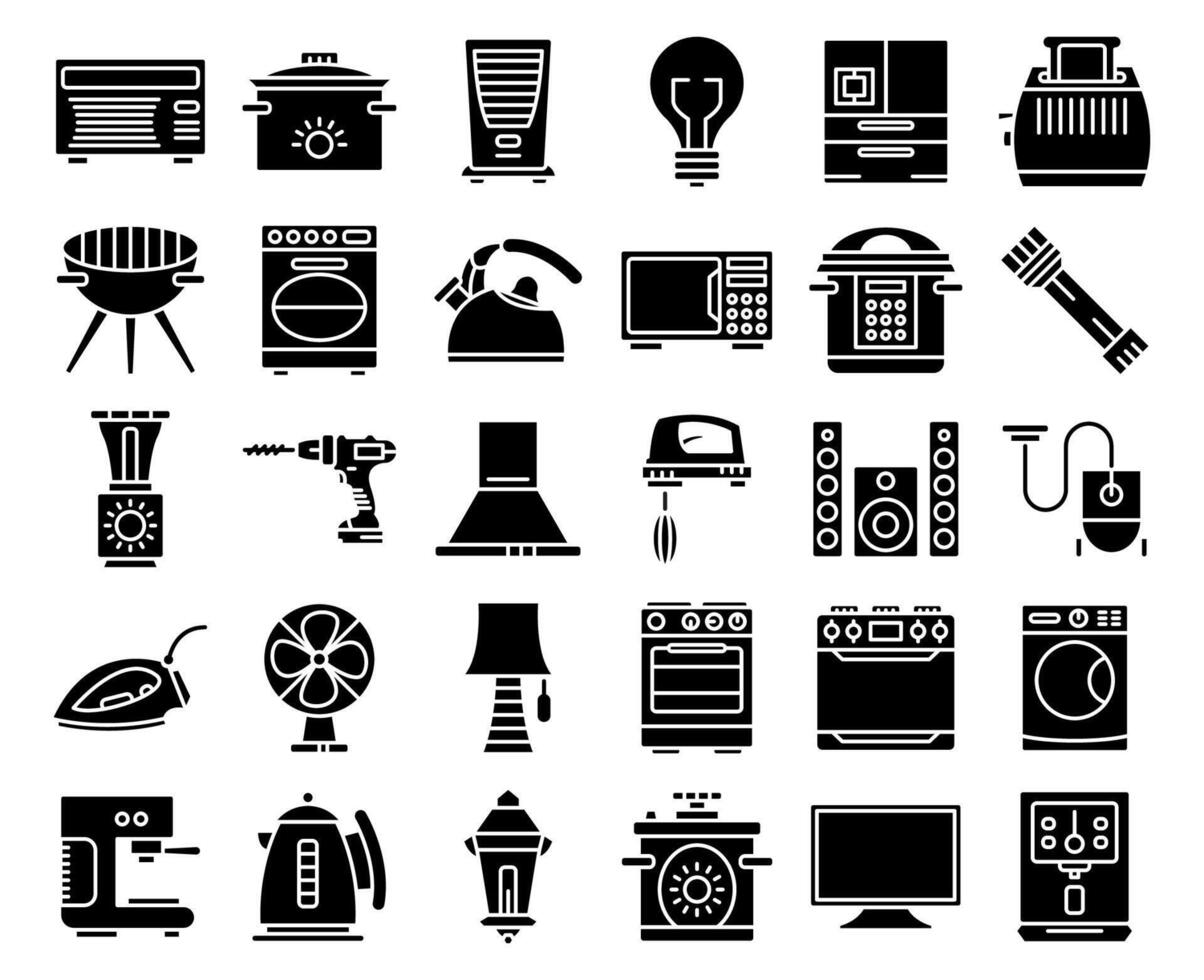 Household devices and appliance icons set 16928719 Vector Art at Vecteezy