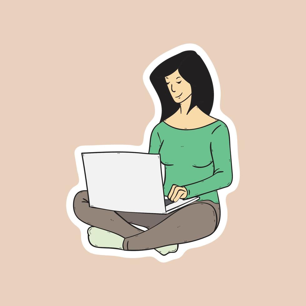 woman doing work on laptop vector