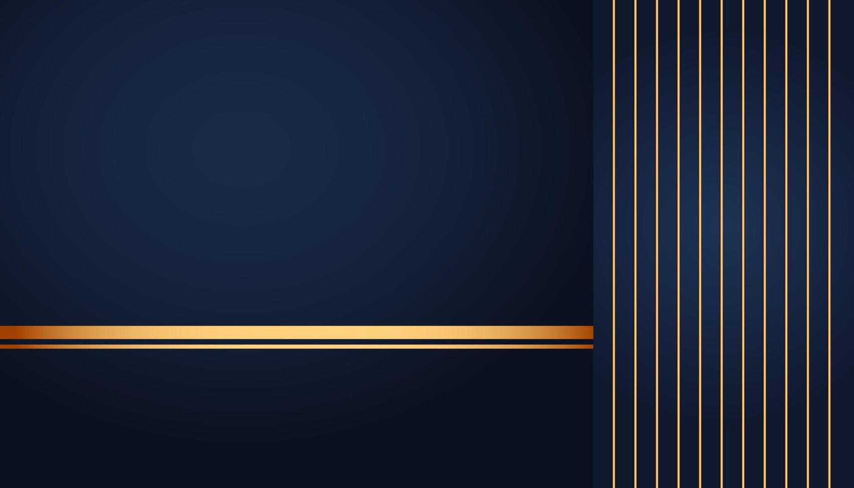 Modern luxury abstract background with golden line elements glowing pattern. Elegant curve geometric shapes on dark blue background. Vector illustration for design