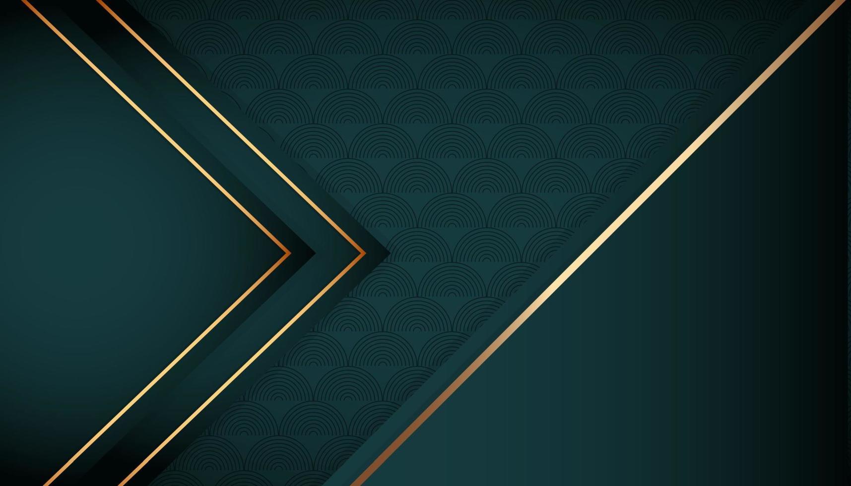Modern luxury abstract background with glowing golden line elements. Beautiful geometric shapes on luxury green gradient background. vector