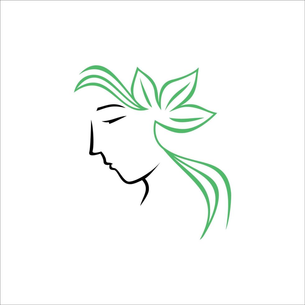 beauty lady logo template. woman with leaf sign and symbol vector illustration