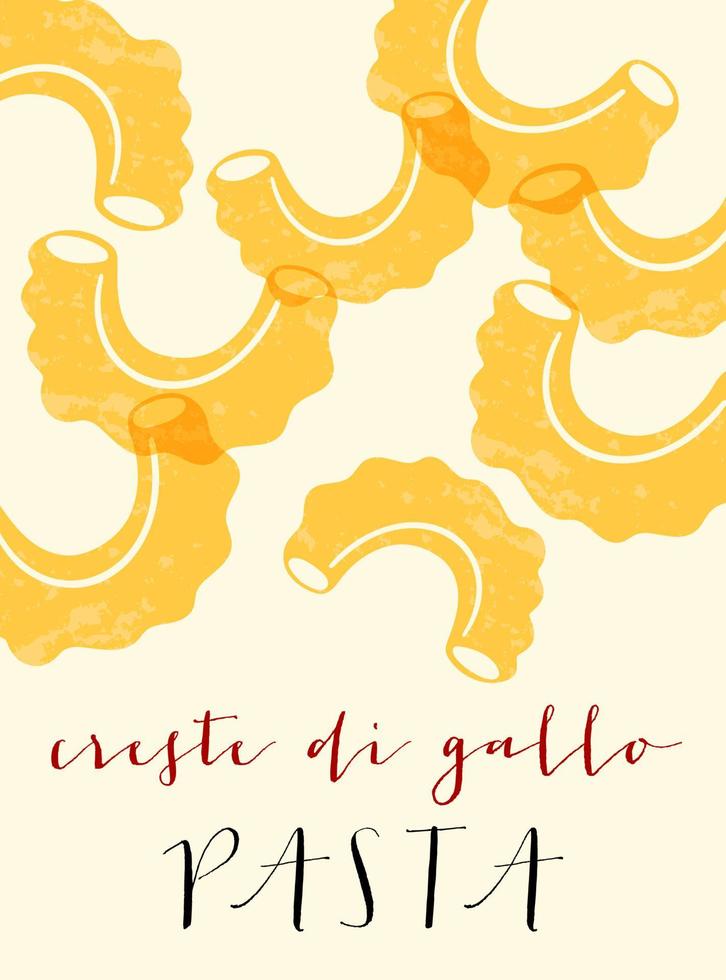 Creste di gallo Italian pasta. Creste di gallo poster illustration. Modern print for menu design, cookbooks, invitations, greeting cards. vector