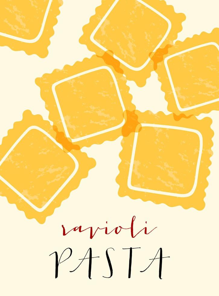 Ravioli Italian pasta. Ravioli poster illustration. Modern print for menu design, cookbooks, invitations, greeting cards. vector