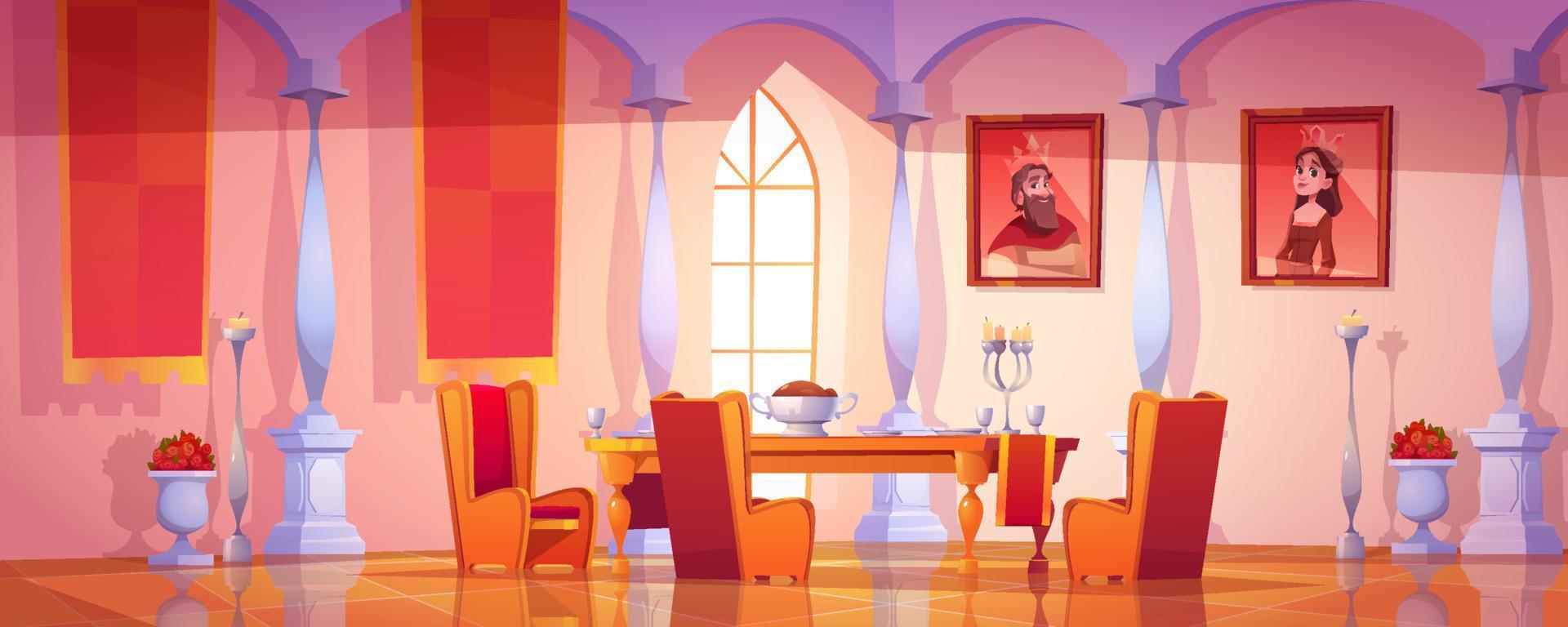 Dining room interior in medieval royal castle vector