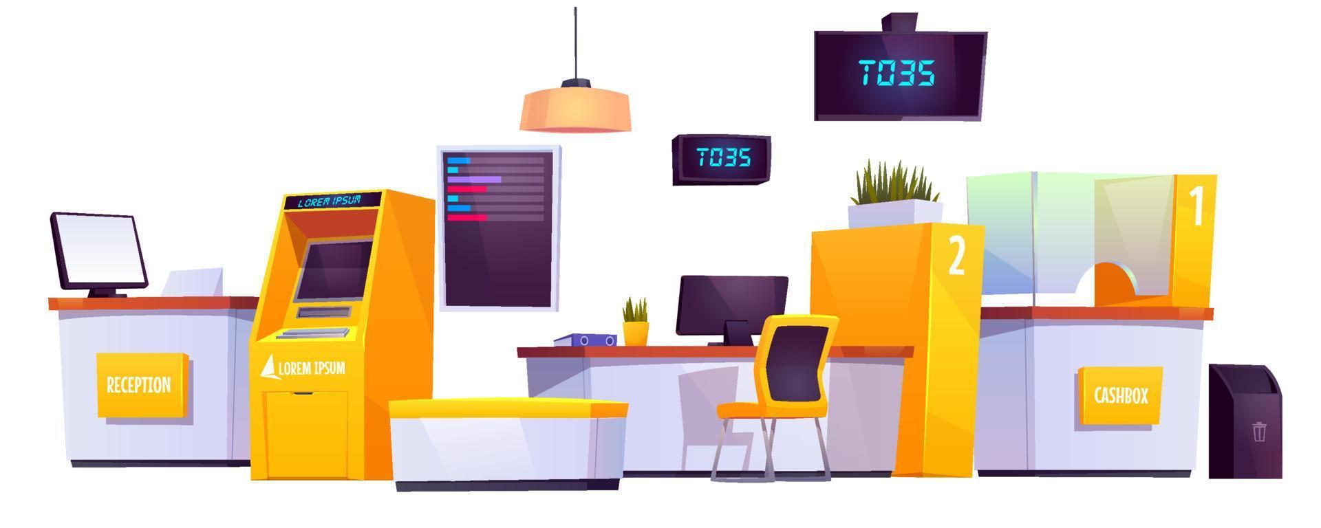 Bank interior with ATM, automated teller machine vector