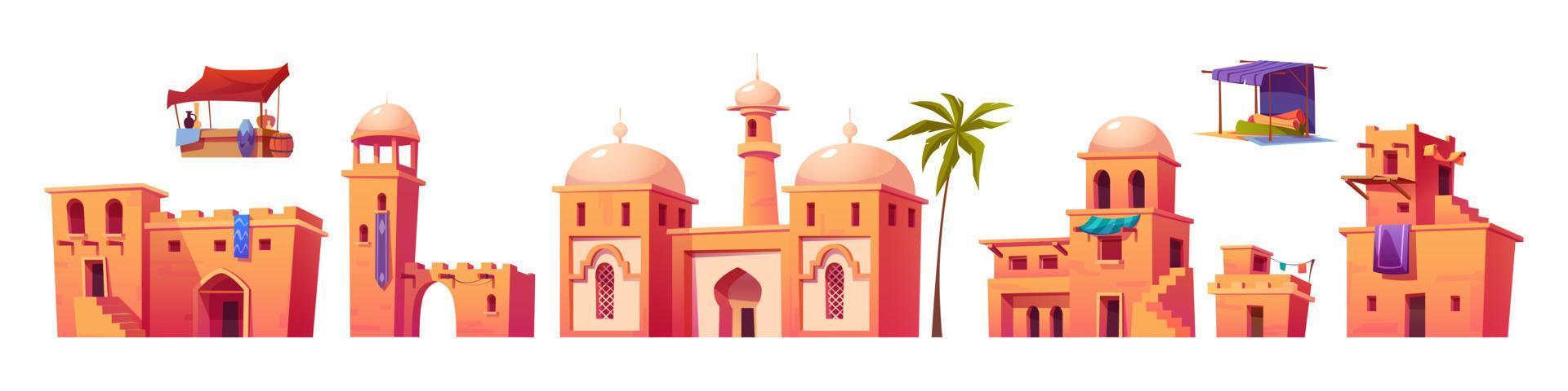 Arab buildings isolated set, ancient arabic city vector