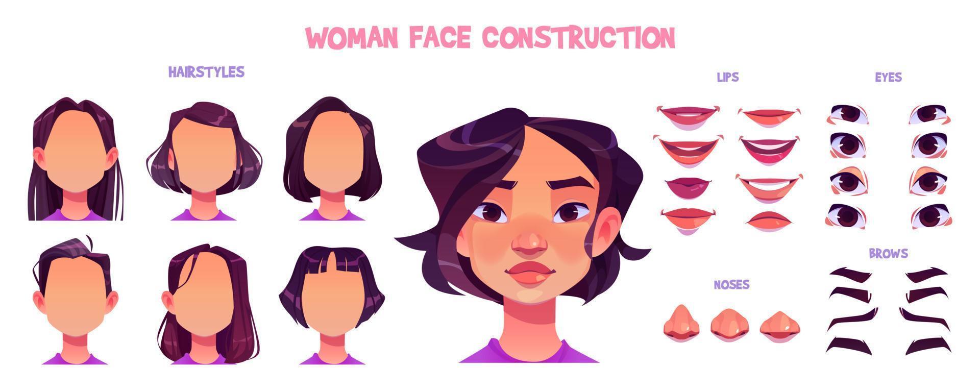 Asian girl face construction, avatar creation vector