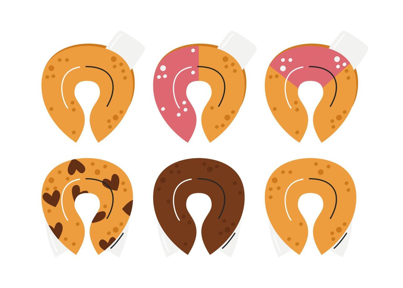 Chinese fortune cookies collection with vague prophecy. Prediction message inside sweet treats. Bakery oriental dessert with surprise. Asian popular biscuit food hand drawn flat vector illustration