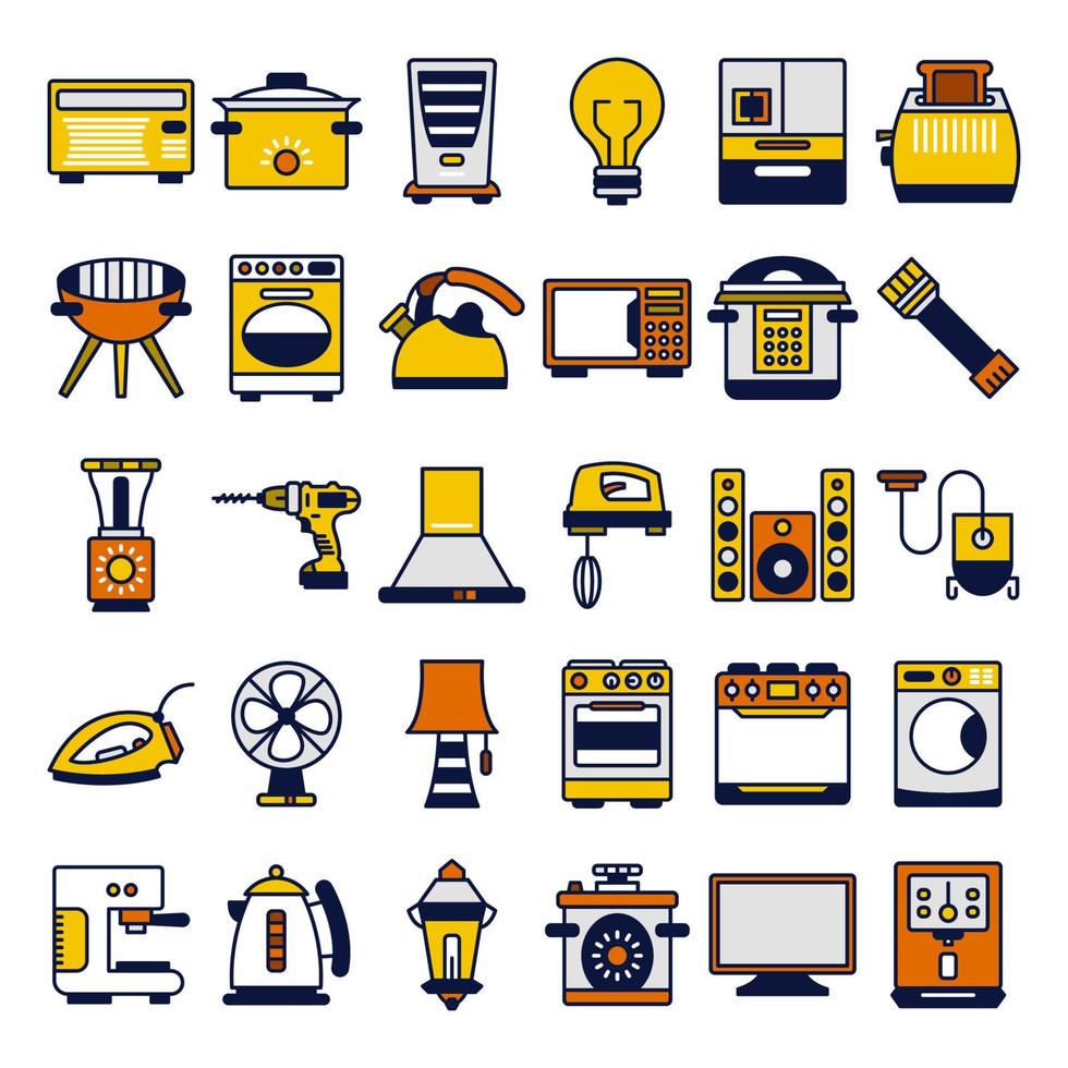 Household devices and appliance icons set vector