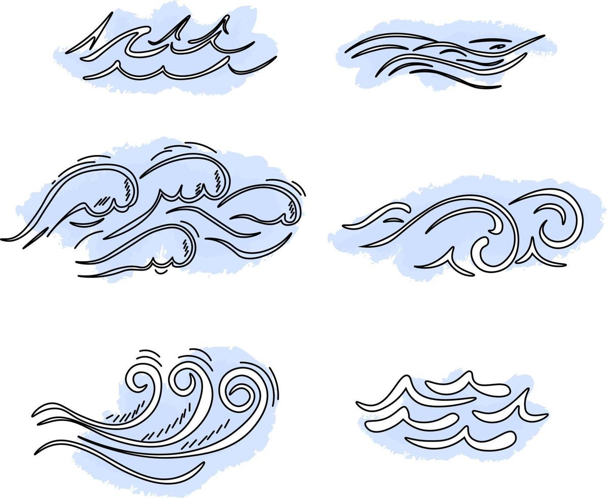set of hand drawn waves vector