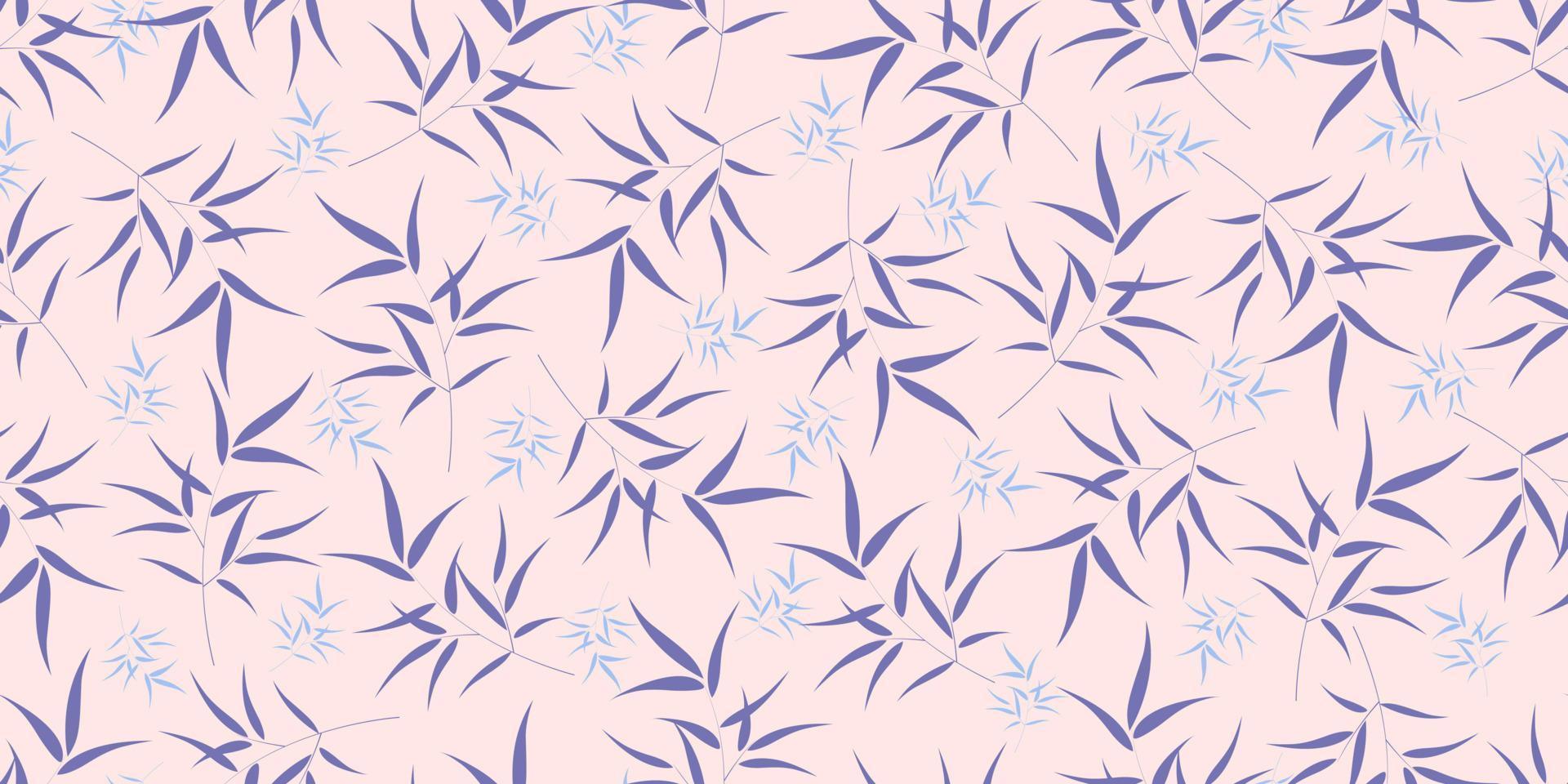 Seamless pattern of bamboo branches in lilac and blue tones on a pale pink background vector