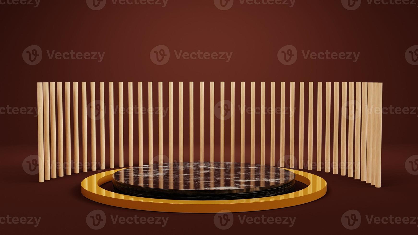 Three Modern 3D podium with marble and gold circle background for product display photo