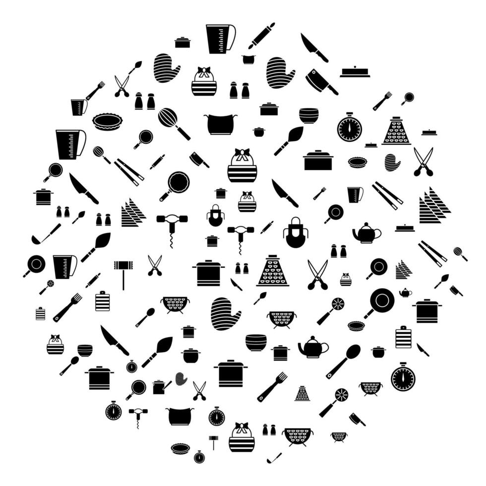 concepto de utensilios de cocina en círculo con iconos limpios y simples, idea infográfica de hacer productos creativos. plantilla para banner, folleto y póster del sitio web. vector