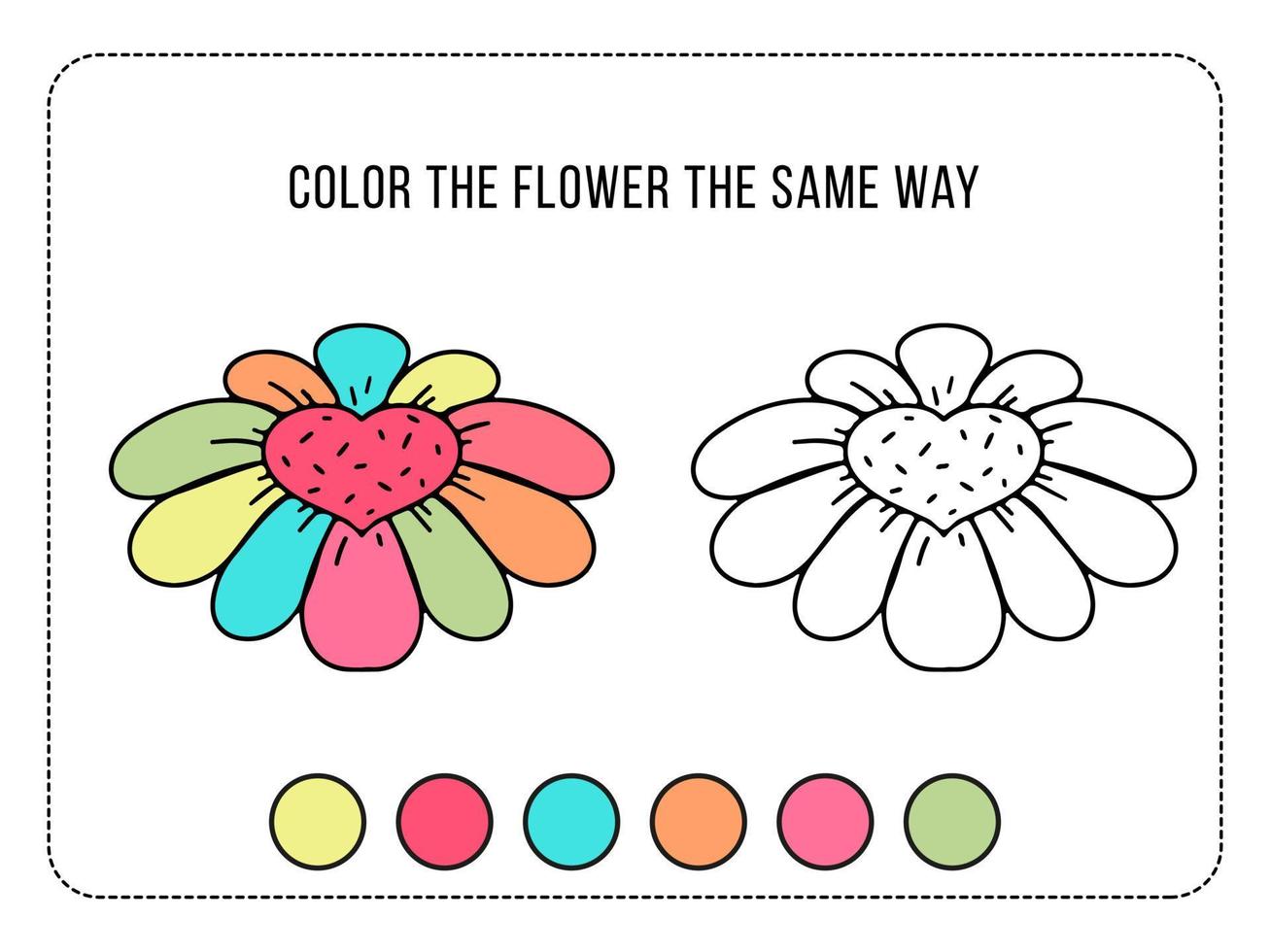 Coloring activity for kids. Match by colors. Education game for children. Worksheet for preschoolers. Activity for kids. vector