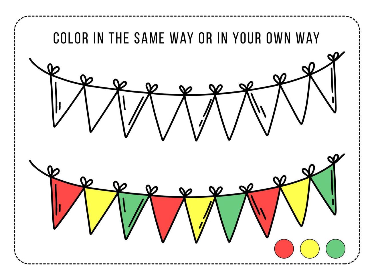 Color garland game. Education game for children. Worksheet for preschoolers. Activity for kids. vector
