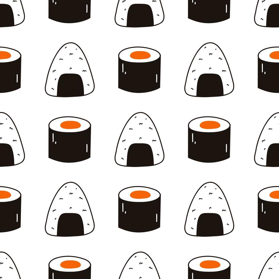 patrón sin costuras con sushi. fondo de vector dibujado a mano con cocina tradicional japonesa