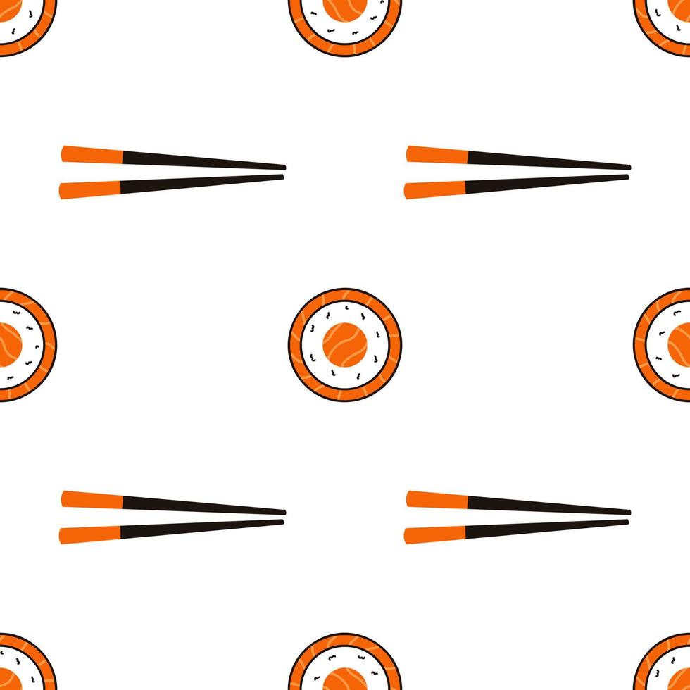 Seamless pattern with sushi and chopsticks. Hand drawn vector background with traditional Japanese cuisine
