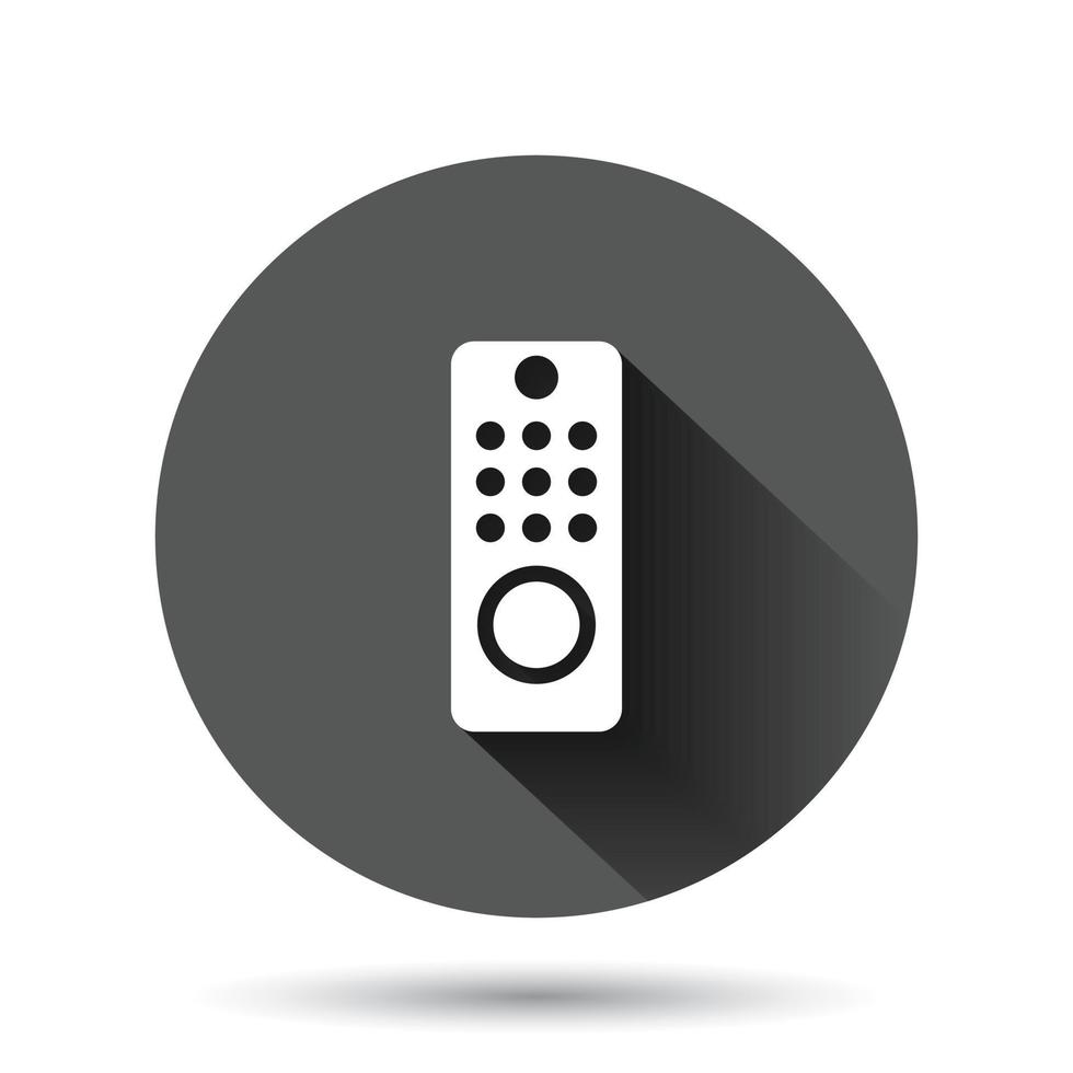 Tv remote icon in flat style. Television sign vector illustration on black round background with long shadow effect. Broadcast circle button business concept.