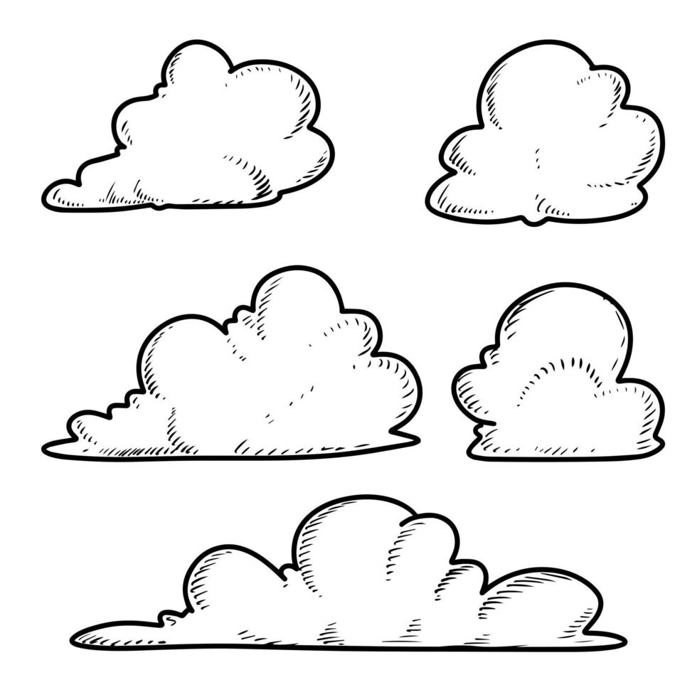 estilo de boceto de garabato de ilustración de vector de dibujos animados de nubes dibujadas a mano para el diseño de concepto.