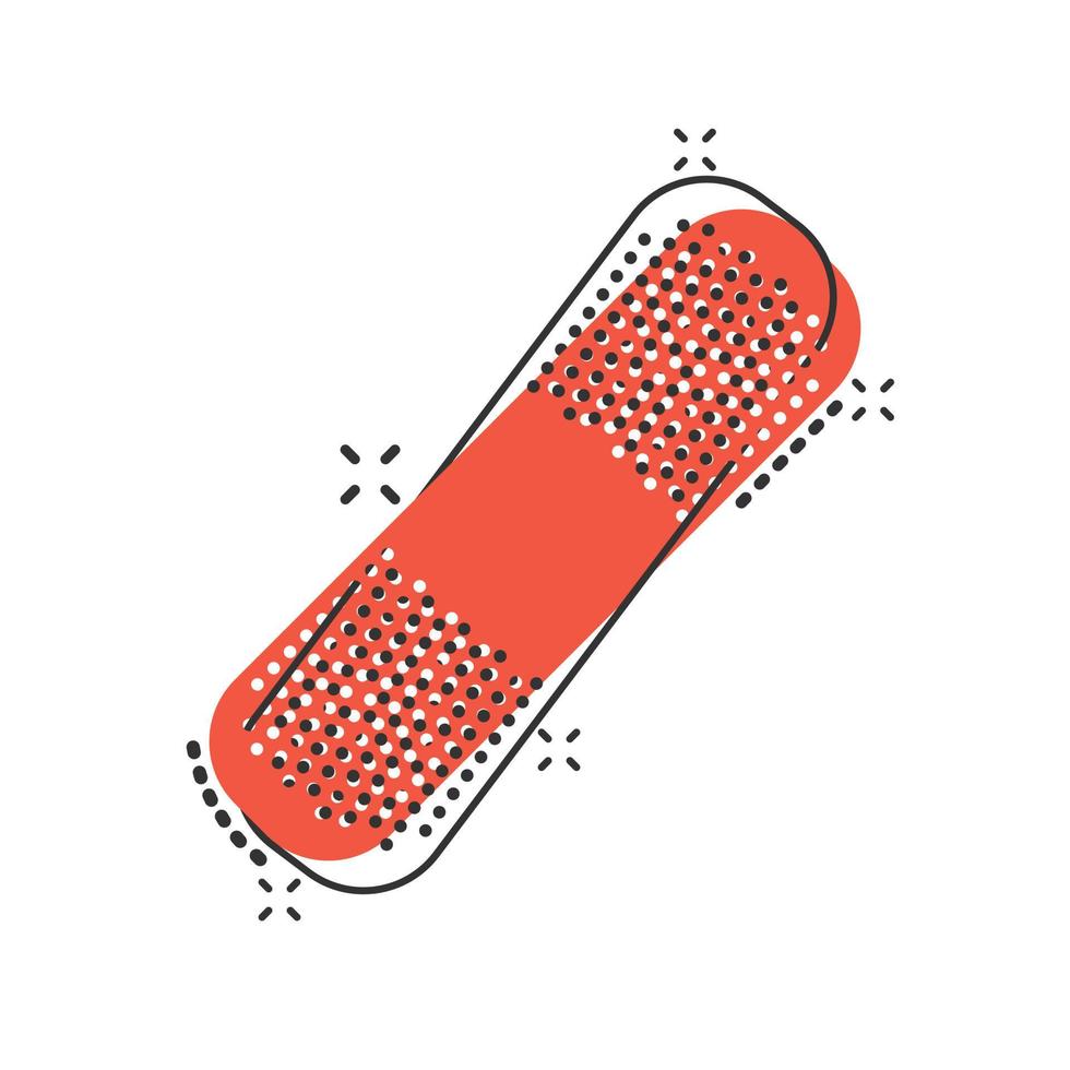 Bandage icon in comic style. Plaster cartoon vector illustration on white isolated background. First aid kit splash effect business concept.