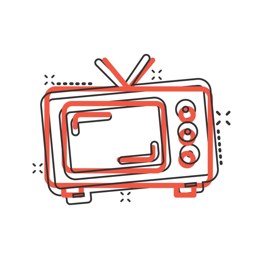 icono de vector de pantalla de tv retro en estilo cómico. vieja ilustración de dibujos animados de televisión sobre fondo blanco aislado. concepto de negocio de efecto de salpicadura de pantalla de tv.